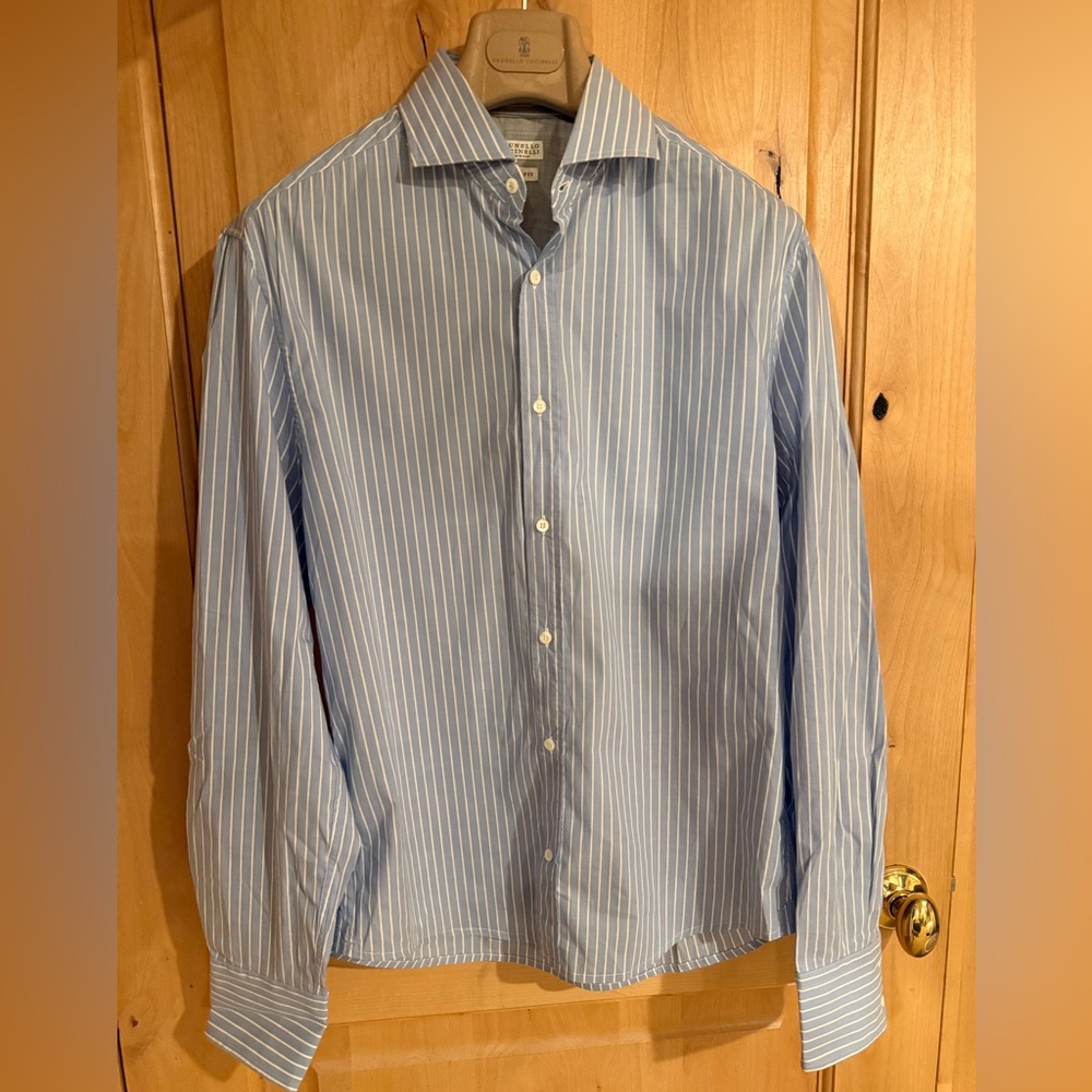Brunello Cucinelli Light Blue Striped Dress Shirt